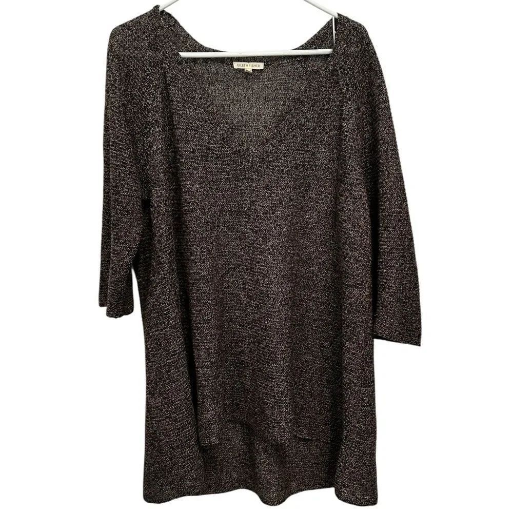 Eileen Fisher linen, brown, and cream V-Neck Sweater with Relaxed extra large